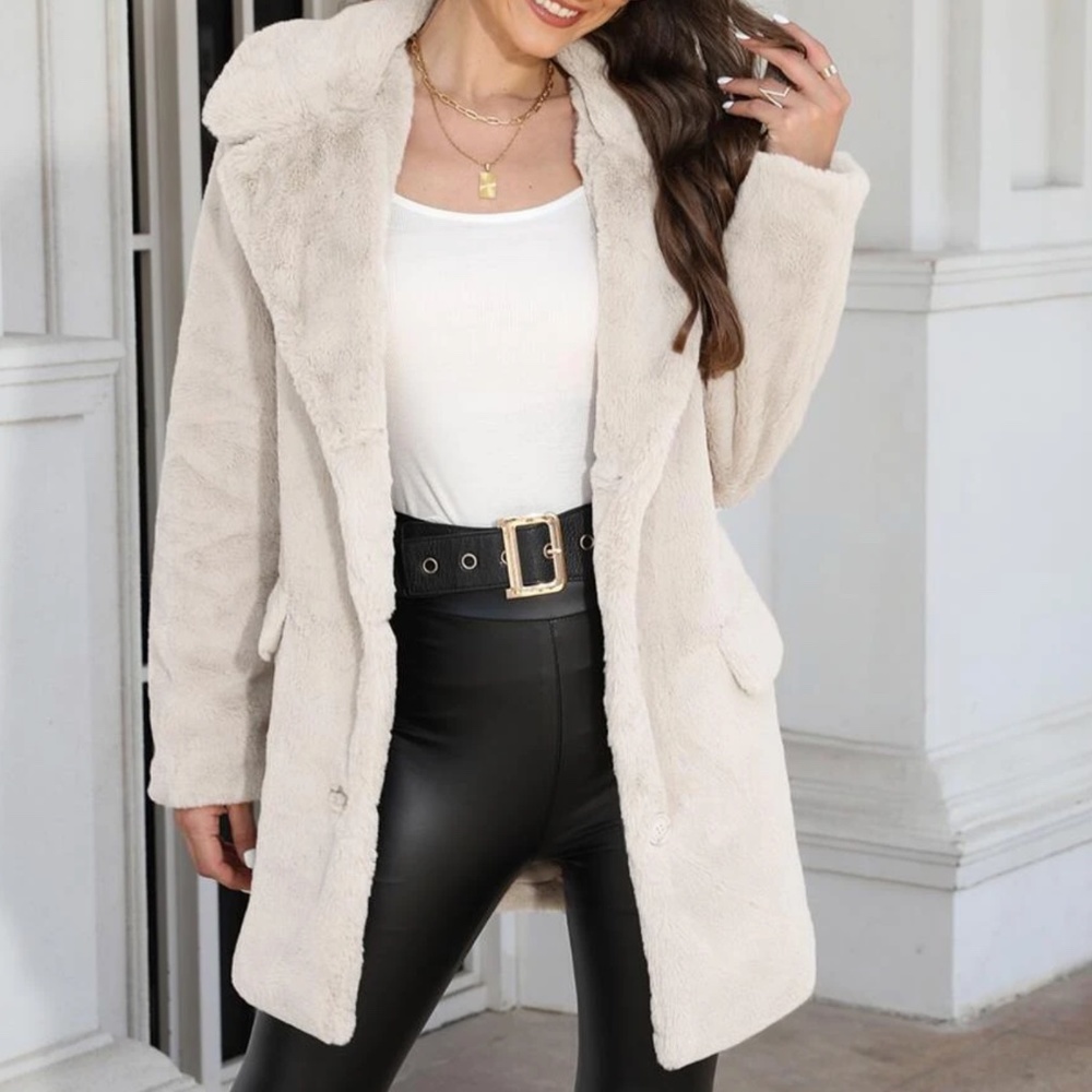 Luxe Vegan Fur Button Oversized Jacket Coat - Picture 9 of 14